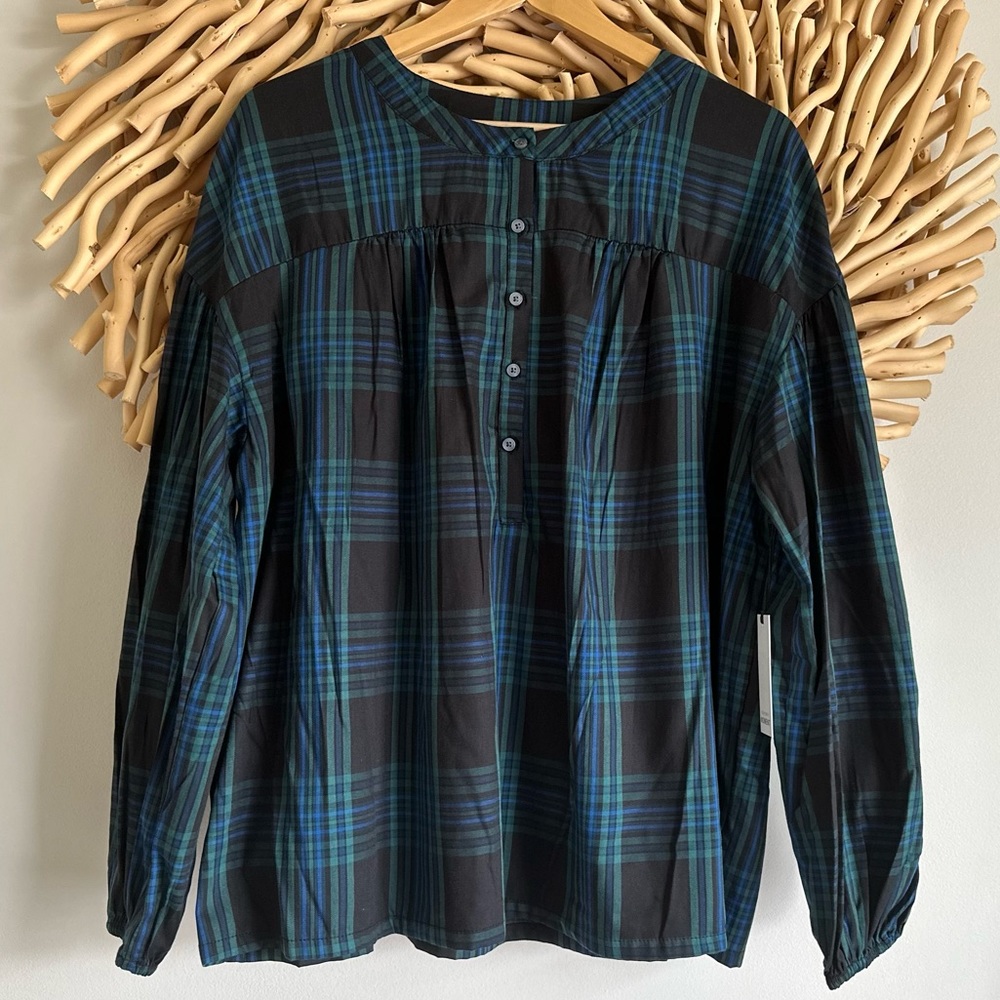 Plaid Blue and Black Women's Blouse